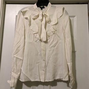 Topshop Ruffle Blouse with Tie (White)